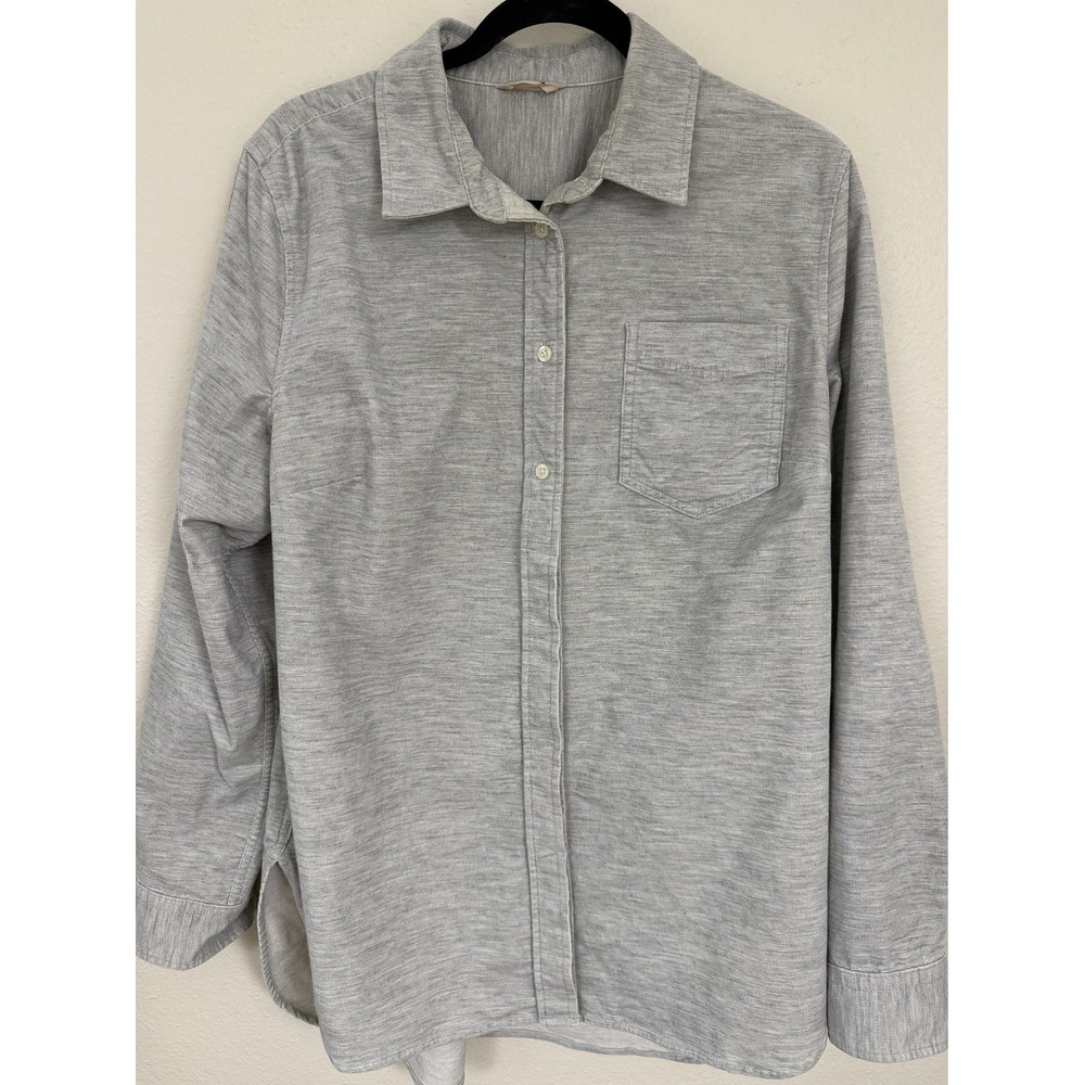 Duluth Trading Co Women's Button Up Shirt Gray Soft Knit Comfort Stretch Casual